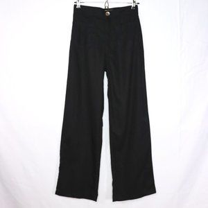 LYKKE WULLF Pants Size 2 Black Wide Leg High Waisted Linen Cotten Blend